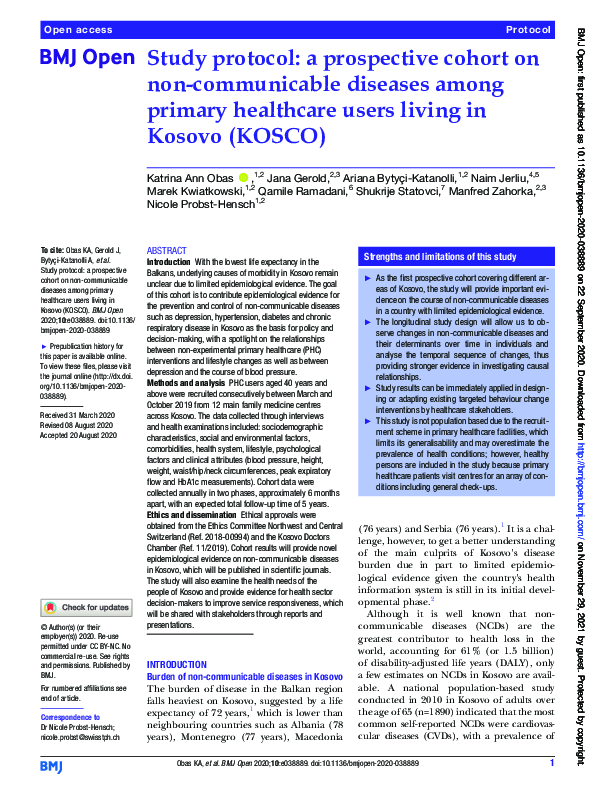 (PDF) Study protocol: a prospective cohort on non-communicable diseases ...
