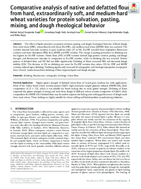 (PDF) Comparative analysis of native and defatted flour from hard ...
