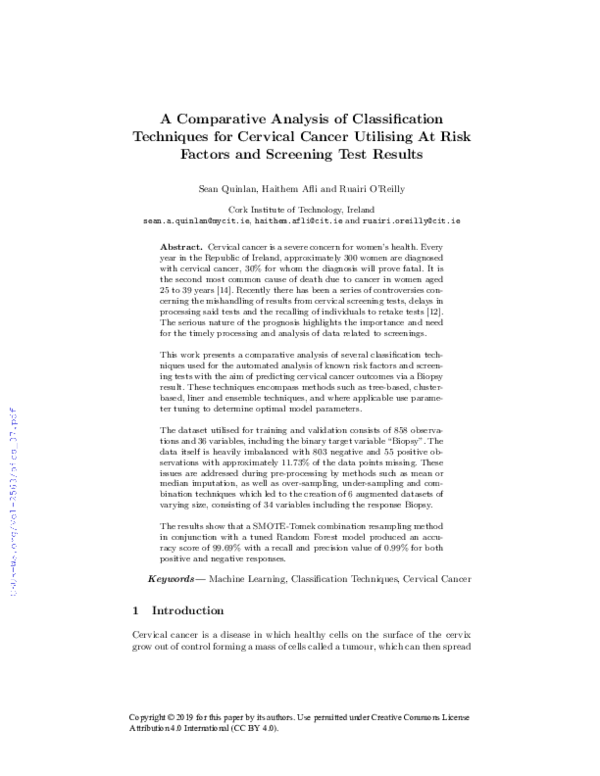 (PDF) A Comparative Analysis of Classification Techniques for Cervical ...