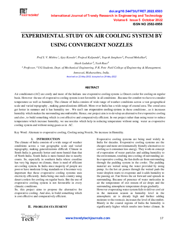 (PDF) EXPERIMENTAL STUDY ON AIR COOLING SYSTEM BY USING CONVERGENT NOZZLES