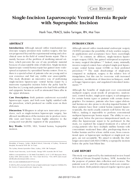 (PDF) Single-Incision Laparoscopic Ventral Hernia Repair with ...