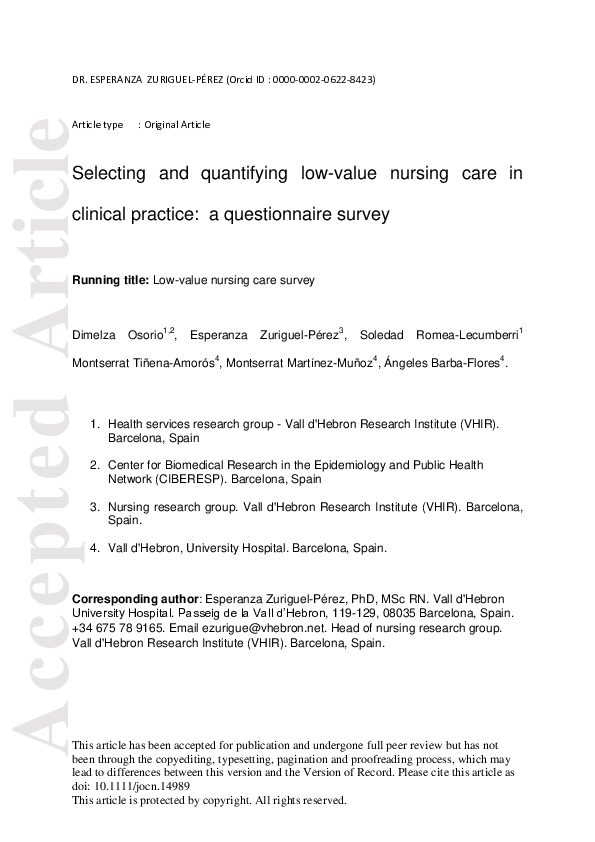 (PDF) Selecting and quantifying low‐value nursing care in clinical ...