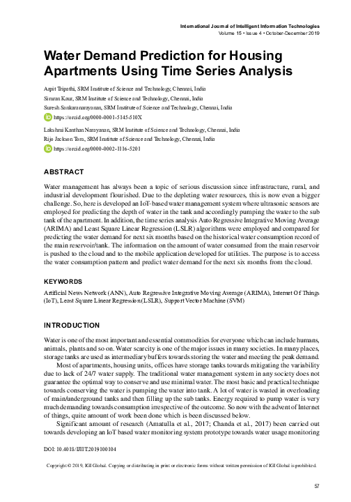 (PDF) Water Demand Prediction for Housing Apartments Using Time Series ...