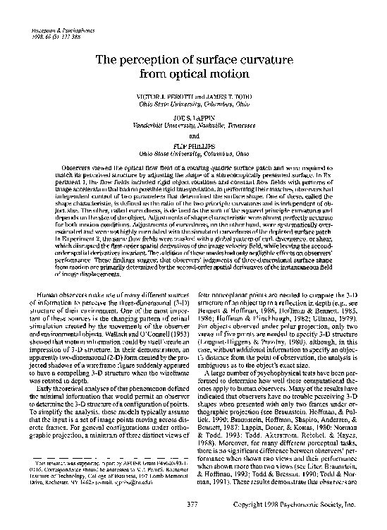 (PDF) The perception of surface curvature from optical motion
