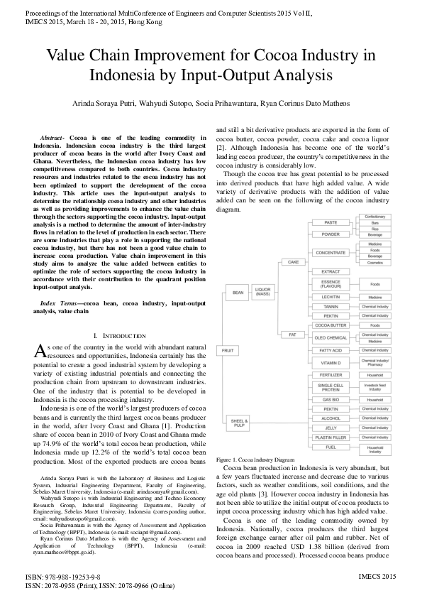 (PDF) Value Chain Improvement for Cocoa Industry in Indonesia by Input