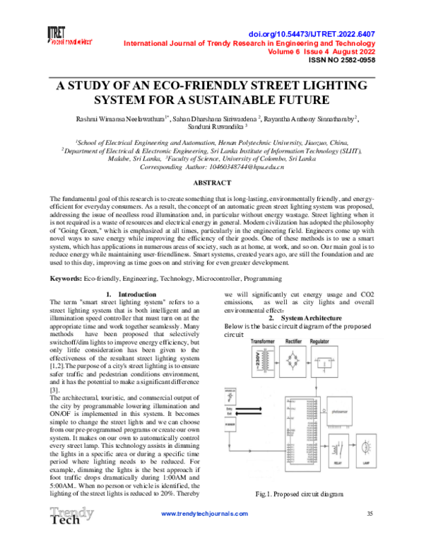 (PDF) A STUDY OF AN ECO-FRIENDLY STREET LIGHTING SYSTEM FOR A ...