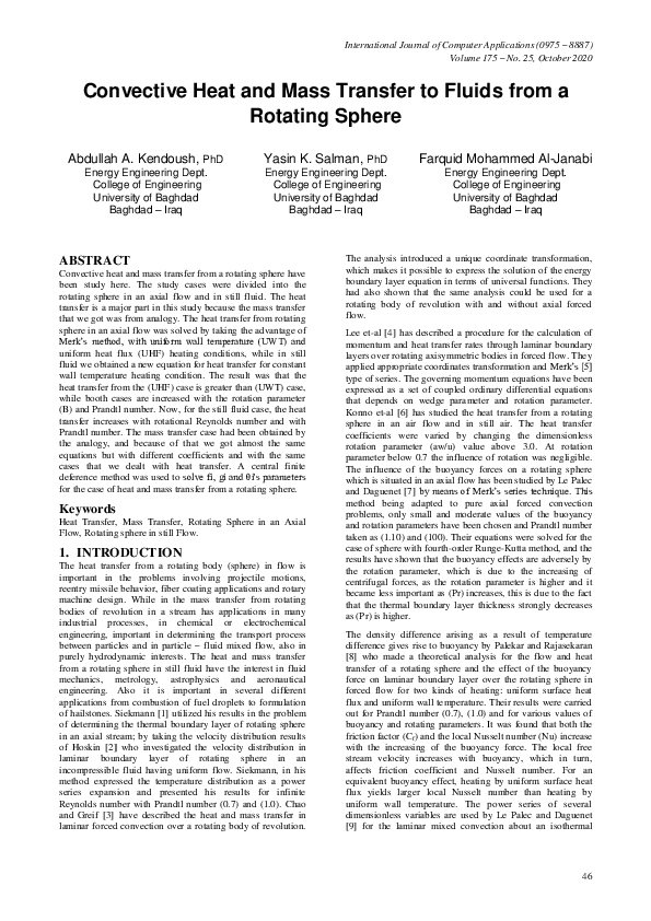 (PDF) Convective Heat and Mass Transfer to Fluids from a Rotating Sphere