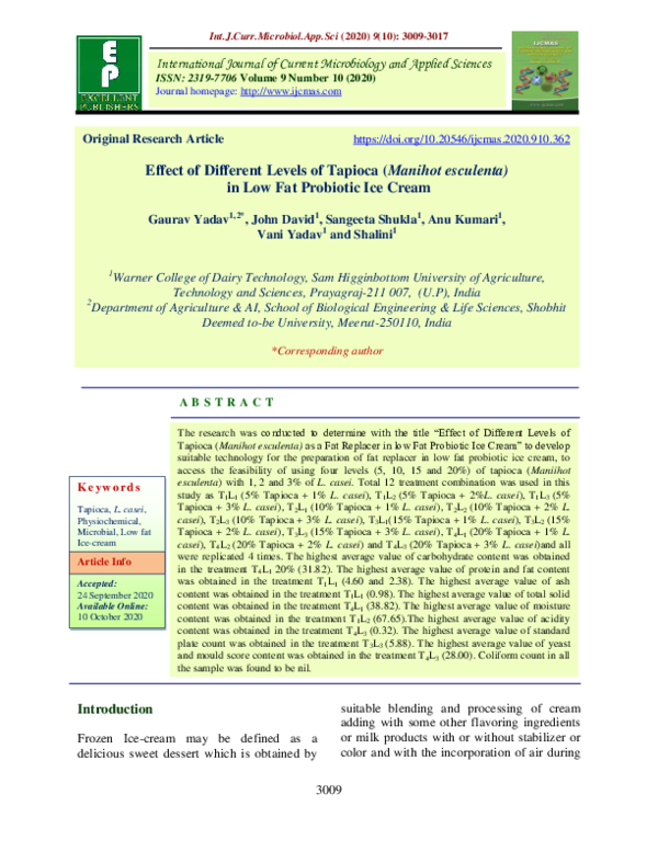 (PDF) Effect of Different Levels of Tapioca (Manihot esculenta) in Low ...