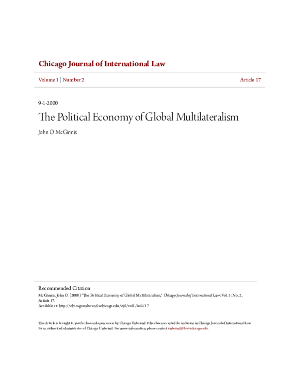 (PDF) The Political Economy of Global Multilateralism