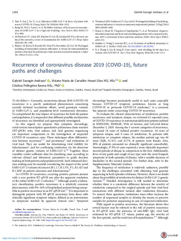 (PDF) Recurrence of coronavirus disease 2019 (COVID-19), future paths ...