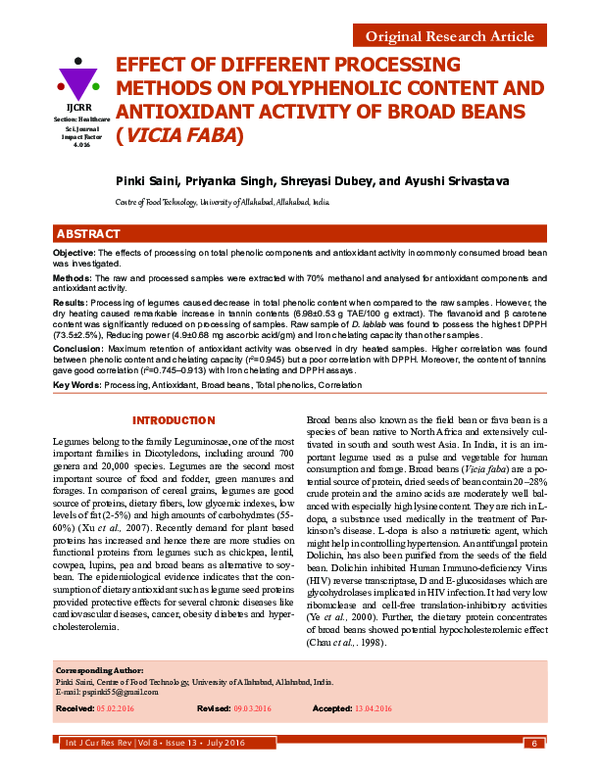 (PDF) Effect of Different Processing Methods on Polyphenolic Content ...
