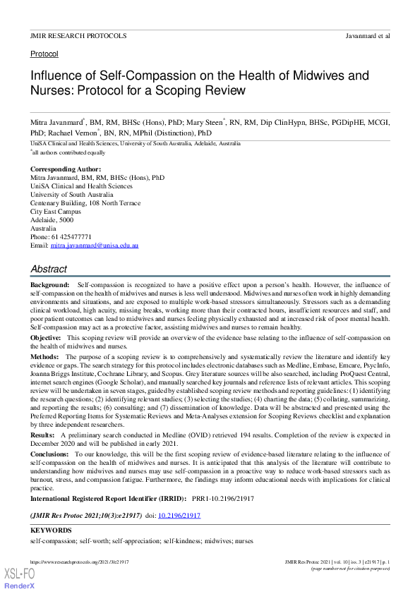(PDF) The influence of self-compassion upon nurses and midwives’ mental ...