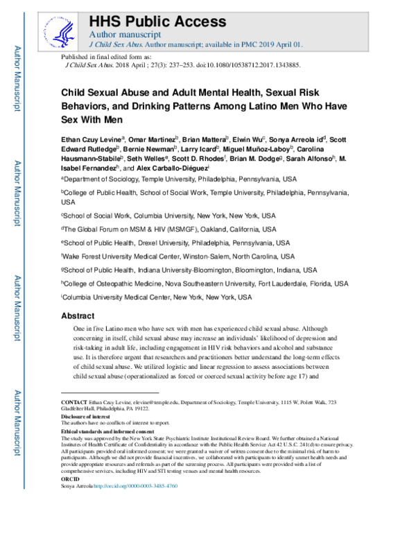 (PDF) Child Sexual Abuse and Adult Mental Health, Sexual Risk Behaviors ...
