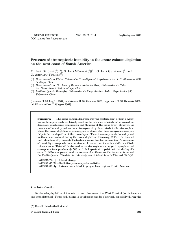 (PDF) Presence of stratospheric humidity in the ozone column depletion ...