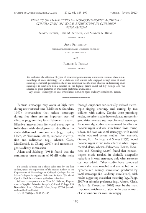(PDF) Effects of Three Types of Noncontingent Auditory Stimulation on ...