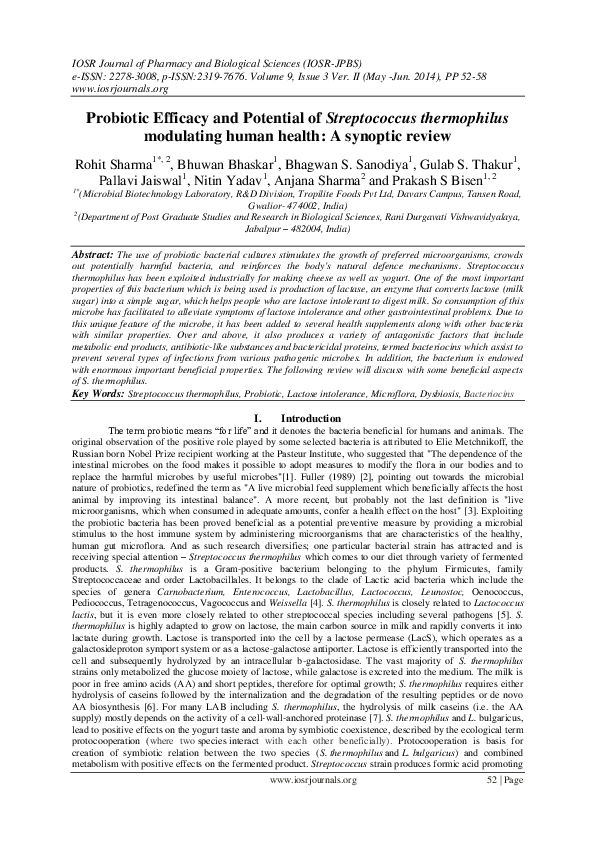 (PDF) Probiotic Efficacy and Potential of Streptococcus thermophilus ...