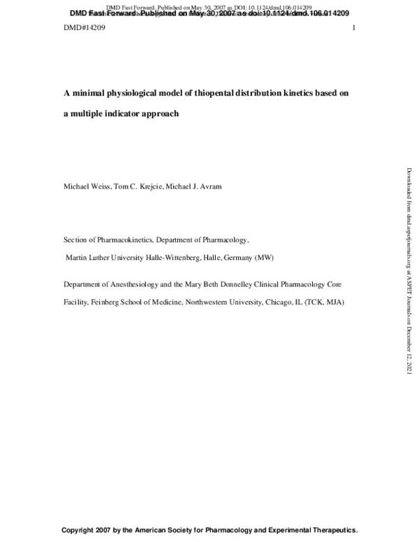 (PDF) A Minimal Physiological Model of Thiopental Distribution Kinetics ...