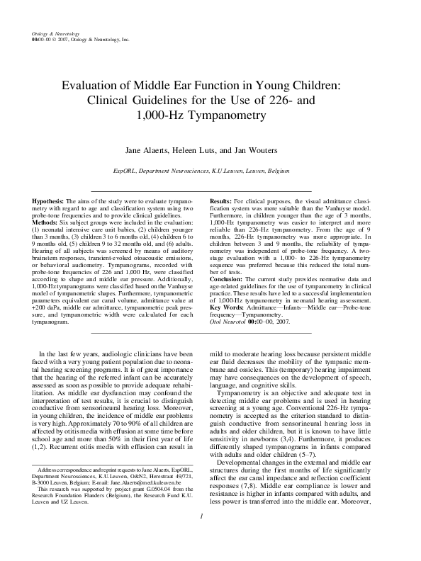 (PDF) Evaluation of Middle Ear Function in Young Children