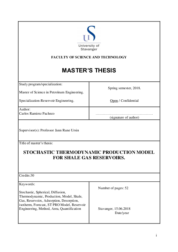 (PDF) Stochastic thermodynamic production model for shale gas reservoirs
