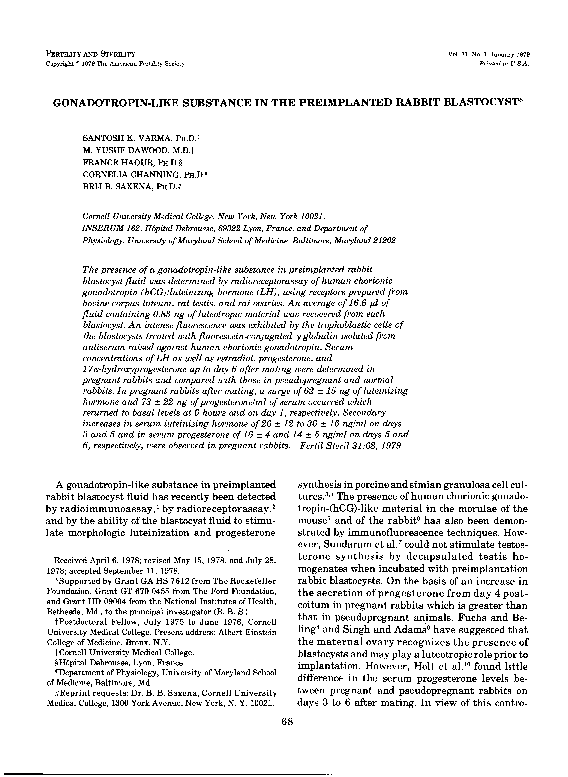 (PDF) Gonadotropin-Like Substance in the Preimplanted Rabbit Blastocyst