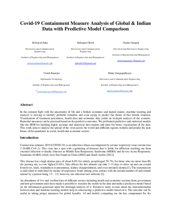 (PDF) Covid-19 Containment Measure Analysis of Global & Indian Data ...