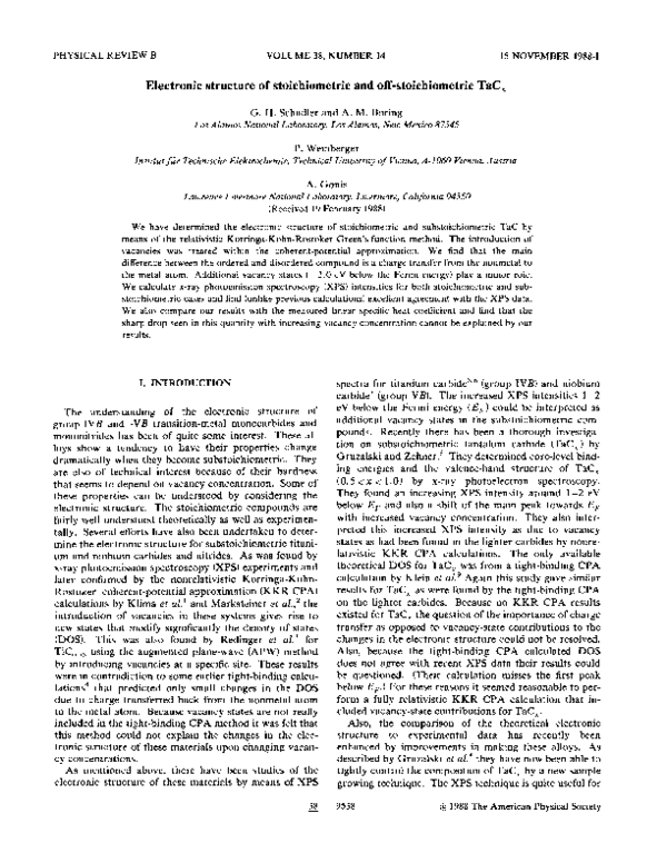 (PDF) Electronic structure of stoichiometric and off-stoichiometricTaCx