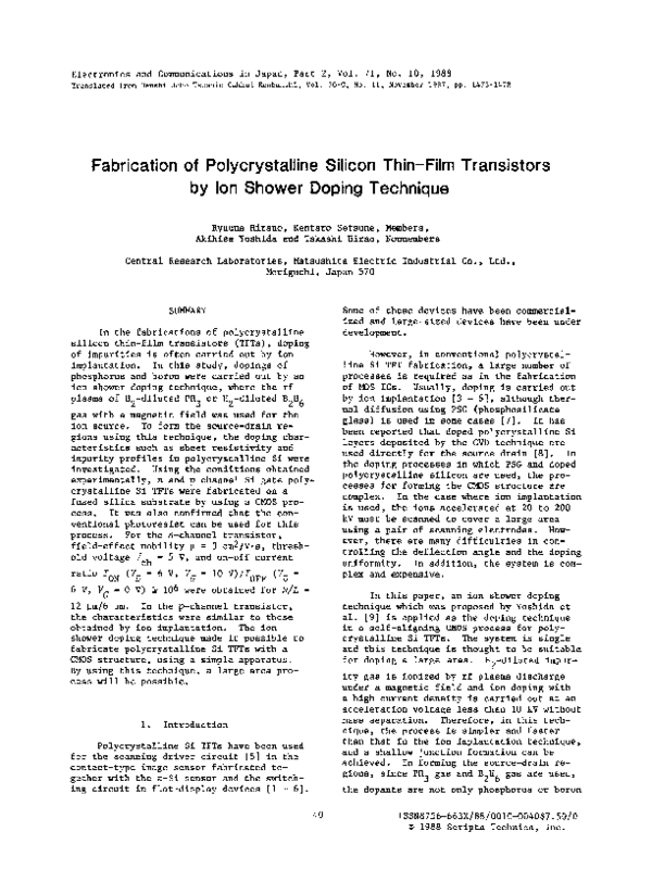 (PDF) Fabrication of polycrystalline silicon thin-film transistors by ...