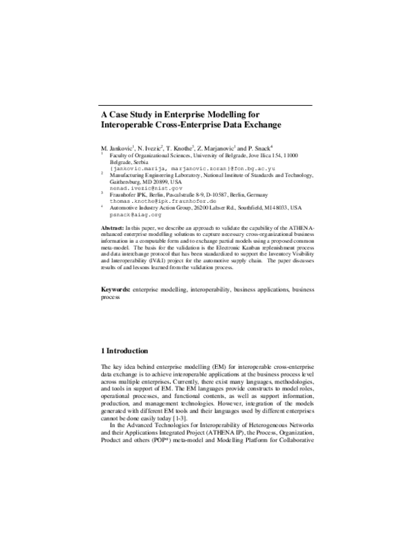 (PDF) A Case Study in Enterprise Modelling for Interoperable Cross ...