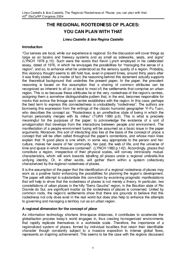 (PDF) The Regional Rootedness of Places: You Can Plan with That