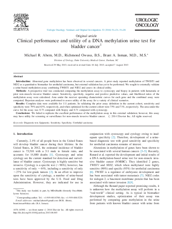 (PDF) Clinical performance and utility of a DNA methylation urine test ...