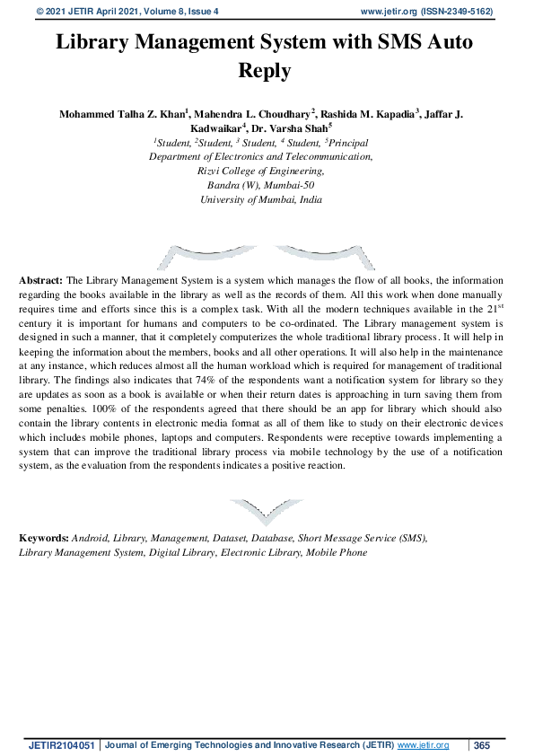 (PDF) Library Management System with SMS Auto Reply
