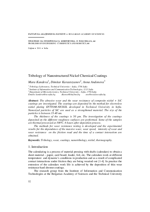 (PDF) Tribology of Nanostructured Nickel Chemical Coatings