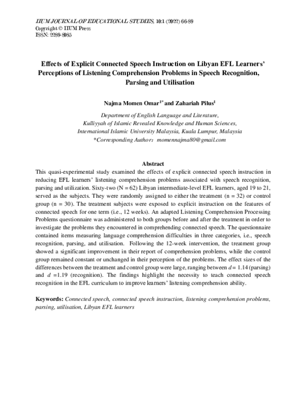 (PDF) Effects of Explicit Connected Speech Instruction on Libyan EFL ...
