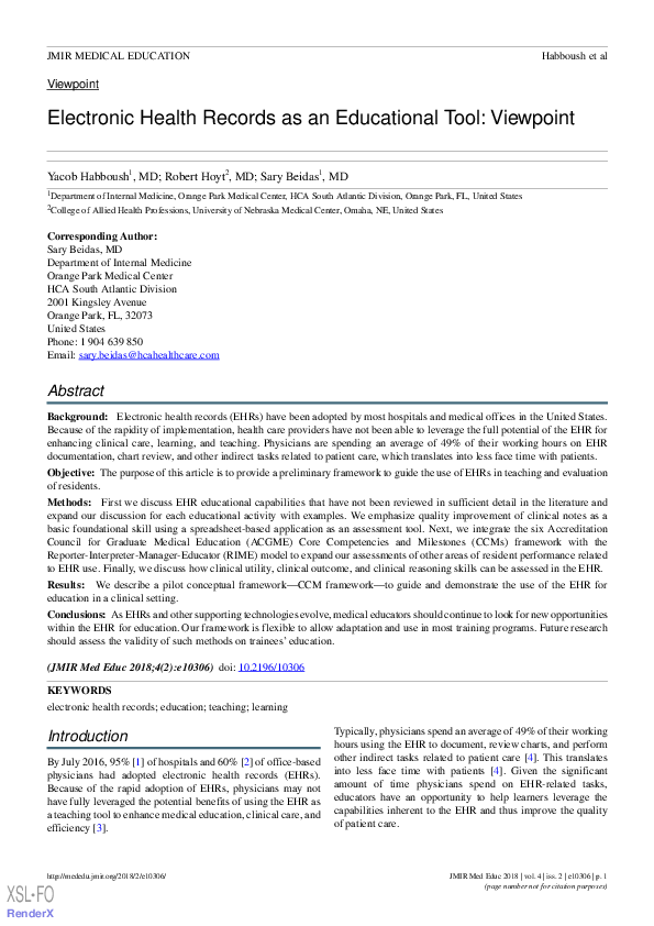 (PDF) Electronic Health Records as an Educational Tool: Viewpoint