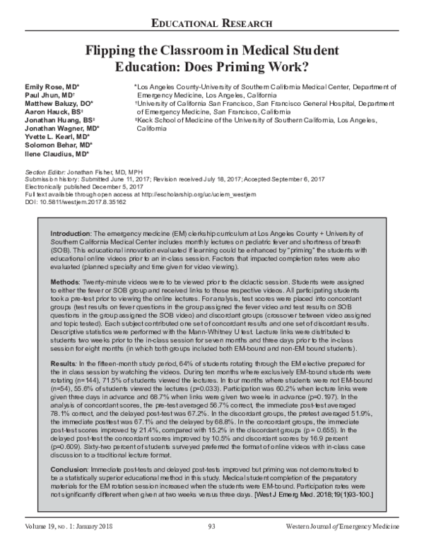 (PDF) Flipping the Classroom in Medical Student Education Does Priming