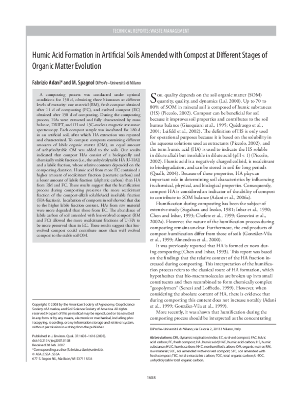 (PDF) Humic Acid Formation in Artificial Soils Amended with Compost at ...