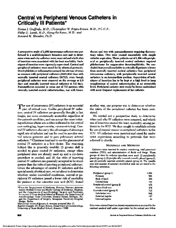(PDF) Central vs Peripheral Venous Catheters in Critically III Patients