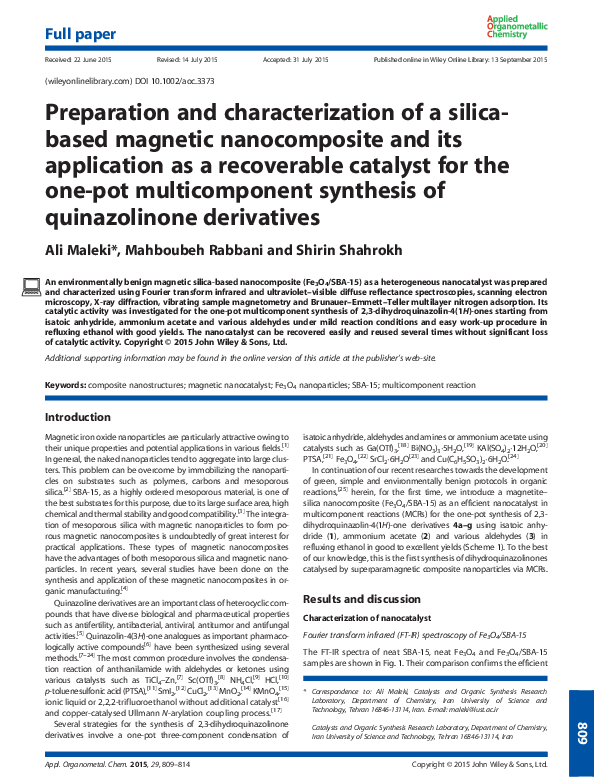 (PDF) Preparation and characterization of silica based nanoclusters as