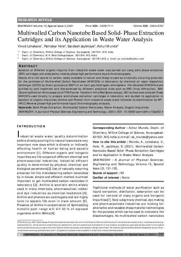 (PDF) Multiwalled Carbon Nanotube Based Solid- Phase Extraction ...