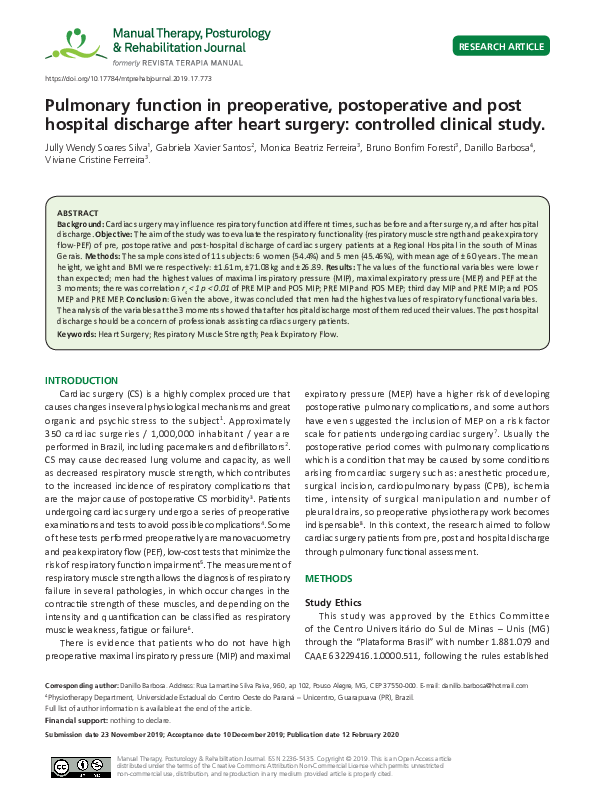 (PDF) Pulmonary function in preoperative, postoperative and post ...
