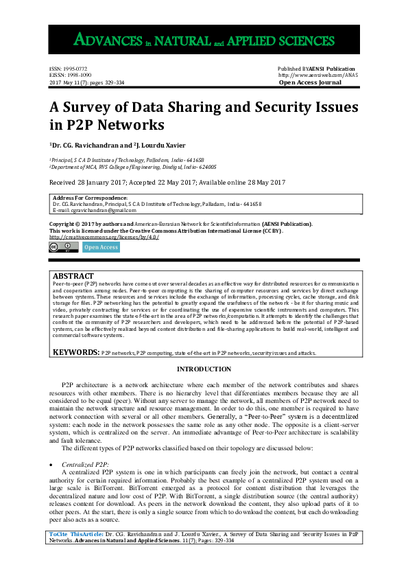 (PDF) A Survey of Data Sharing and Security Issues in P 2 P Networks