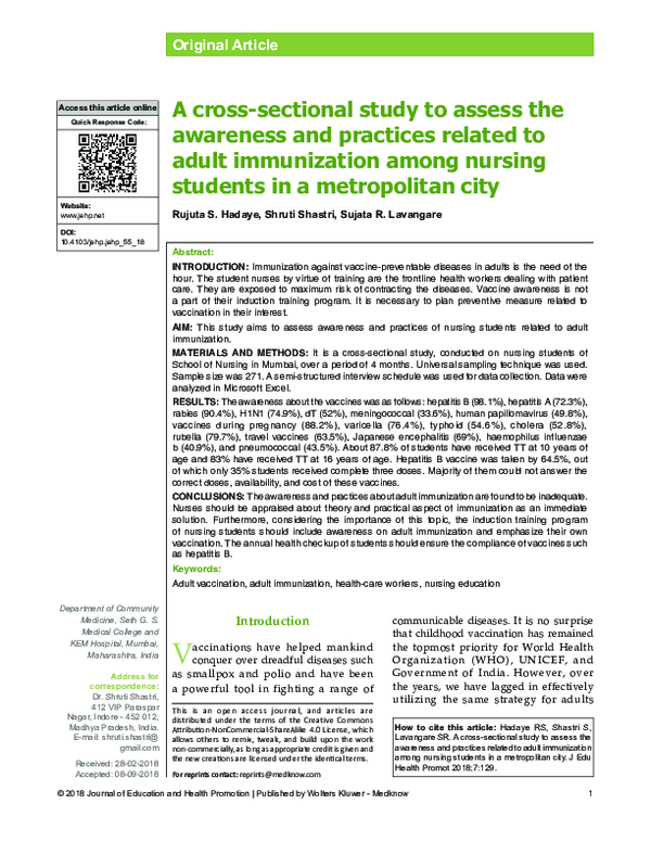(PDF) A cross-sectional study to assess the awareness and practices ...