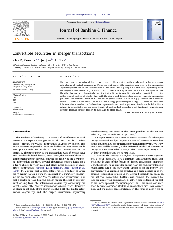 (PDF) Convertible securities in merger transactions