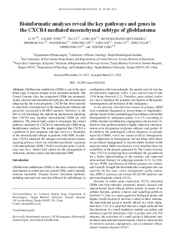 (PDF) Bioinformatic analyses reveal the key pathways and genes in the ...