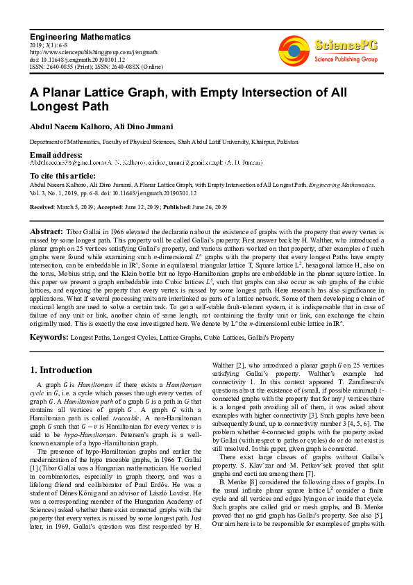 (PDF) A Planar Lattice Graph, with Empty Intersection of All Longest Path