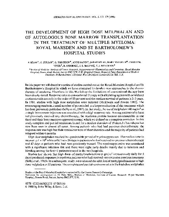 (PDF) The development of high dose melphalan and of autologous bone ...
