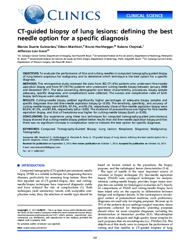 (PDF) CT-guided biopsy of lung lesions: defining the best needle option ...