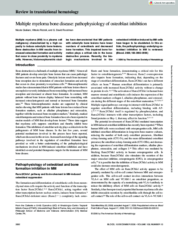 (PDF) Multiple myeloma bone disease: pathophysiology of osteoblast ...