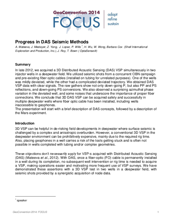 (PDF) Progress in DAS Seismic Methods