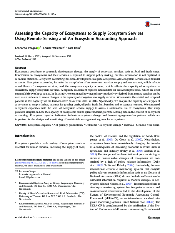 (PDF) Assessing the Capacity of Ecosystems to Supply Ecosystem Services ...